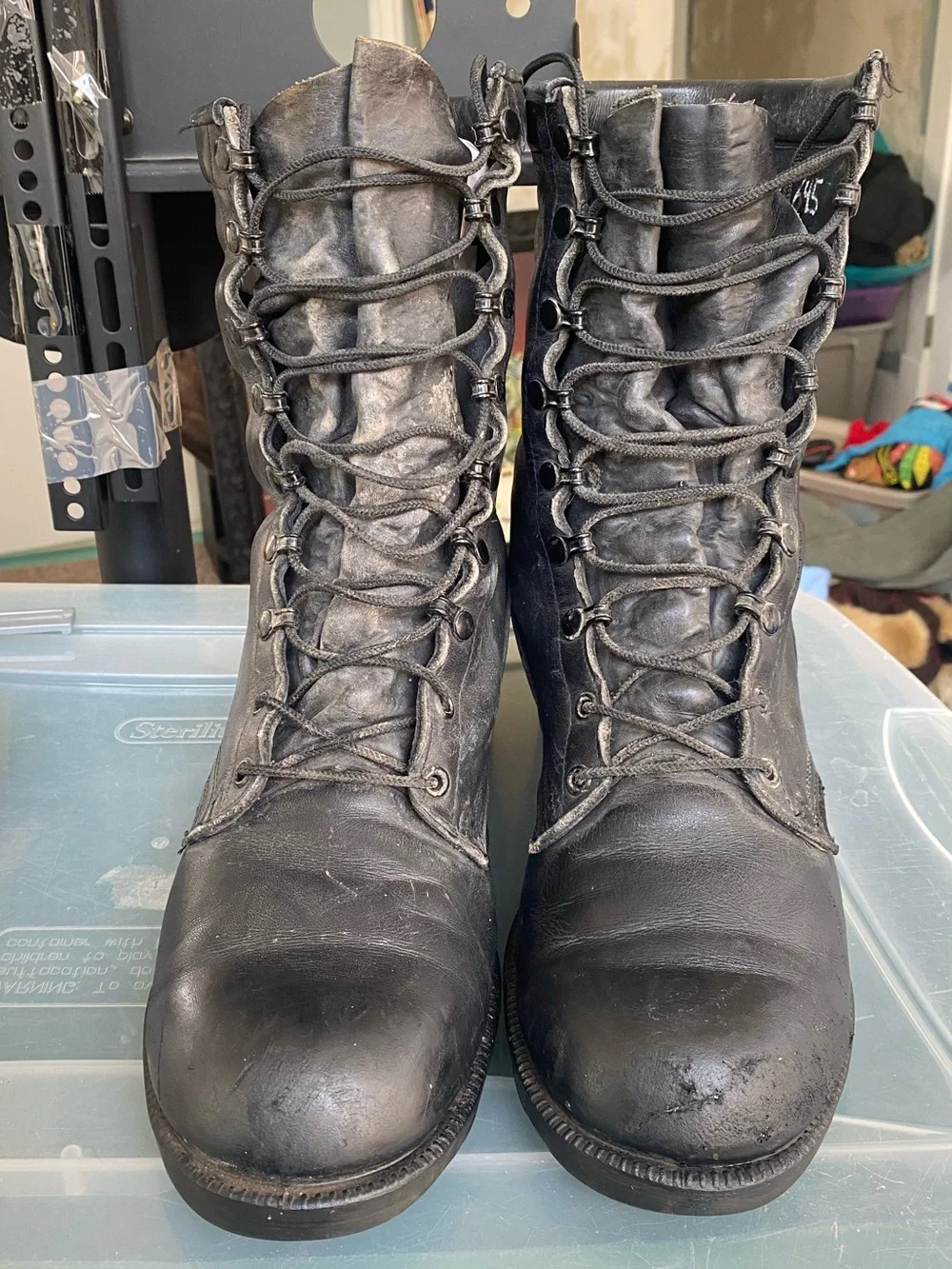 Vintage Combat Boots Mens Size 10.5 Black Leather Military Calf Jungle Ro-Search